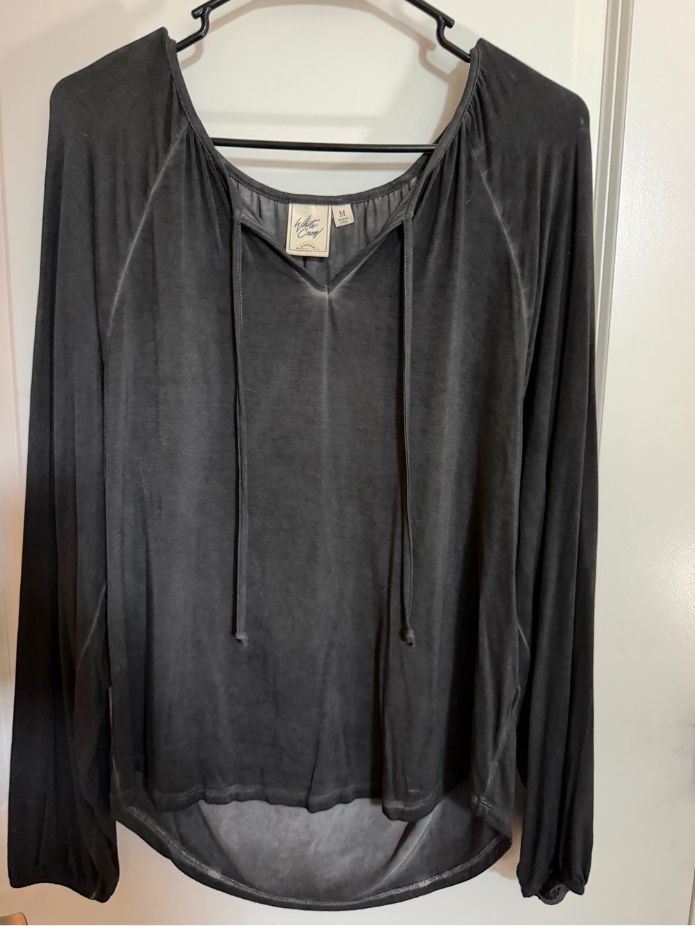Velvet by Graham & Spencer Washed Black Long-Sleeve Tie-Neck Top